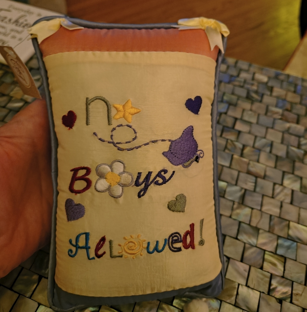 No Boys Allowed Satin Embroidered Door Hanger Pillow